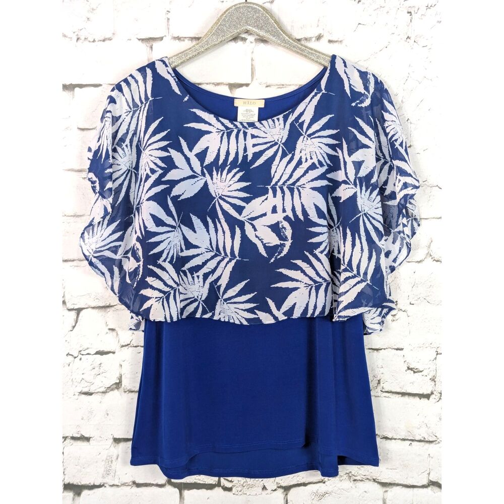 HALO Layered Tank & Chiffon Overlay Botanical Print Flutter Top USA Size XL